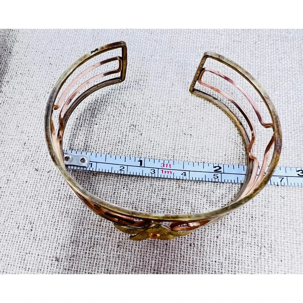 Vintage Krementz Rose Yellow Gold Overlay Flower Filigree Cuff Bracelet